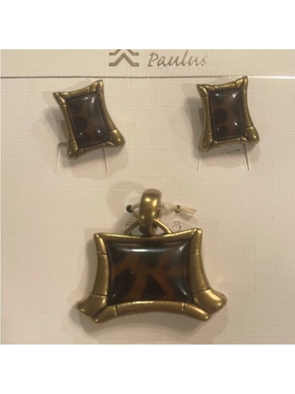 Paulus Tortoise Shell Earrings & Pendant Set NWT Vintage Look - Picture 2 of 2